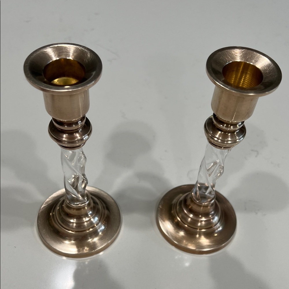Bronze-Tone Glass Stem Candlestick Pair - Home Accents
